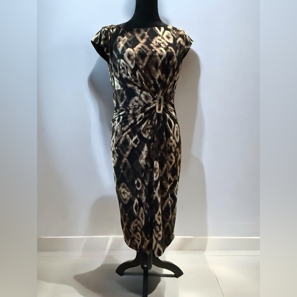 Jones New York Black and Tan Sheath Midi Dress - Picture 1 of 3